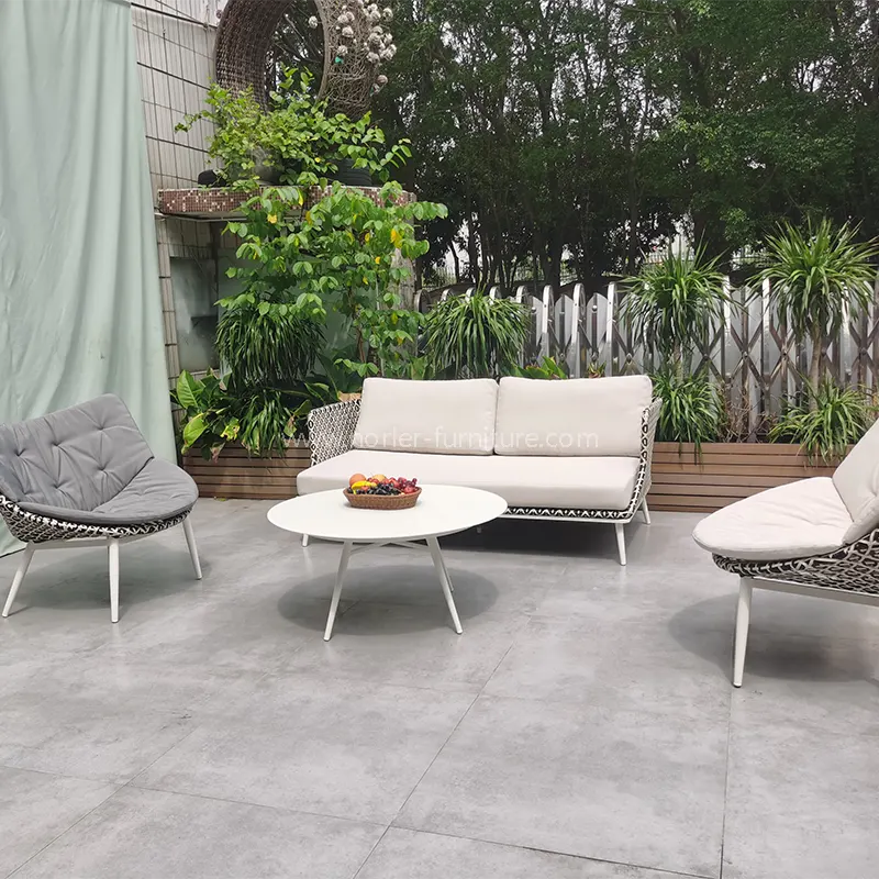 Издржлива алуминиумска легура во прав обложена рамка PE rattan софа