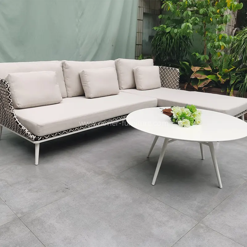 Издржлива алуминиумска легура во прав обложена рамка PE rattan софа