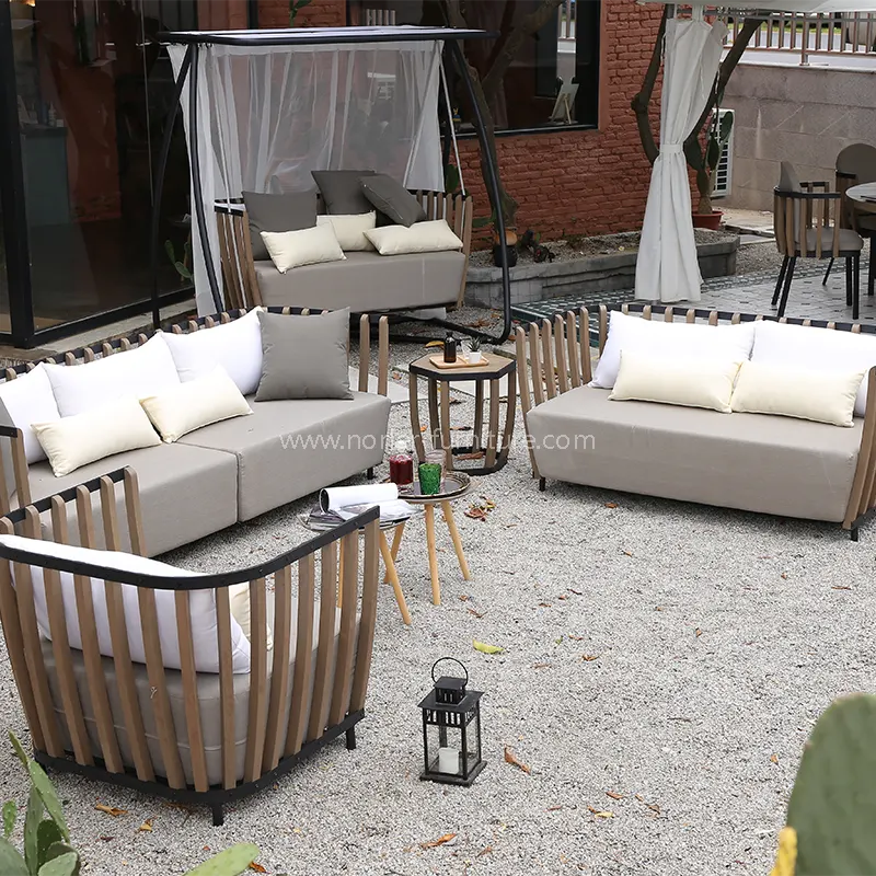 Високо-крајно отворено троседот софа алуминиумска рамка од тиково дрво рамка софа