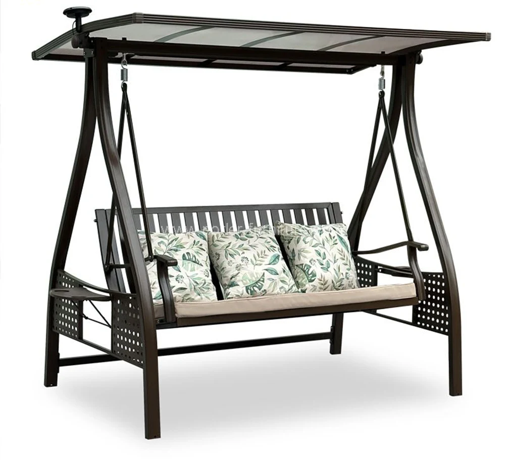 Outdoor Aluminum Swing With Solar Lights Shed