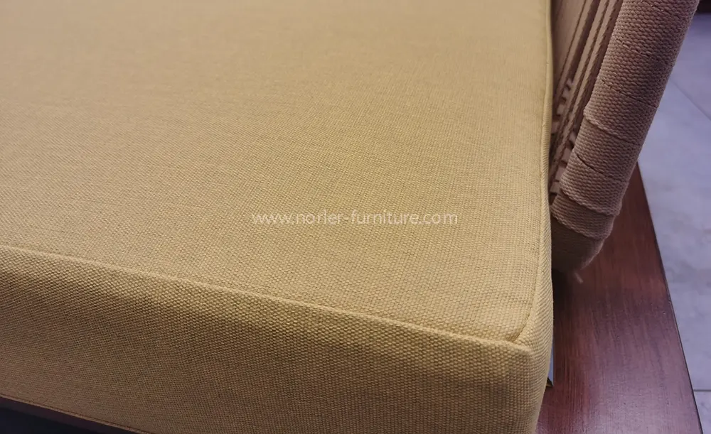 Modern Orange Teak Wood Base Woven Backrest Outdoor Sofa