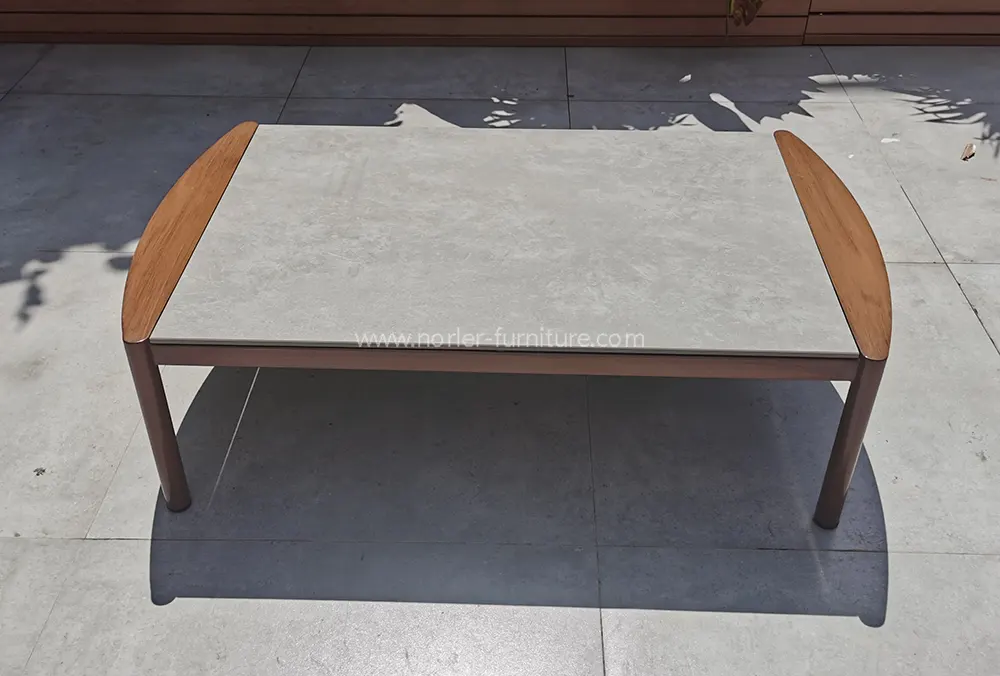 Modern Orange Teak Wood Base Woven Backrest Outdoor Sofa